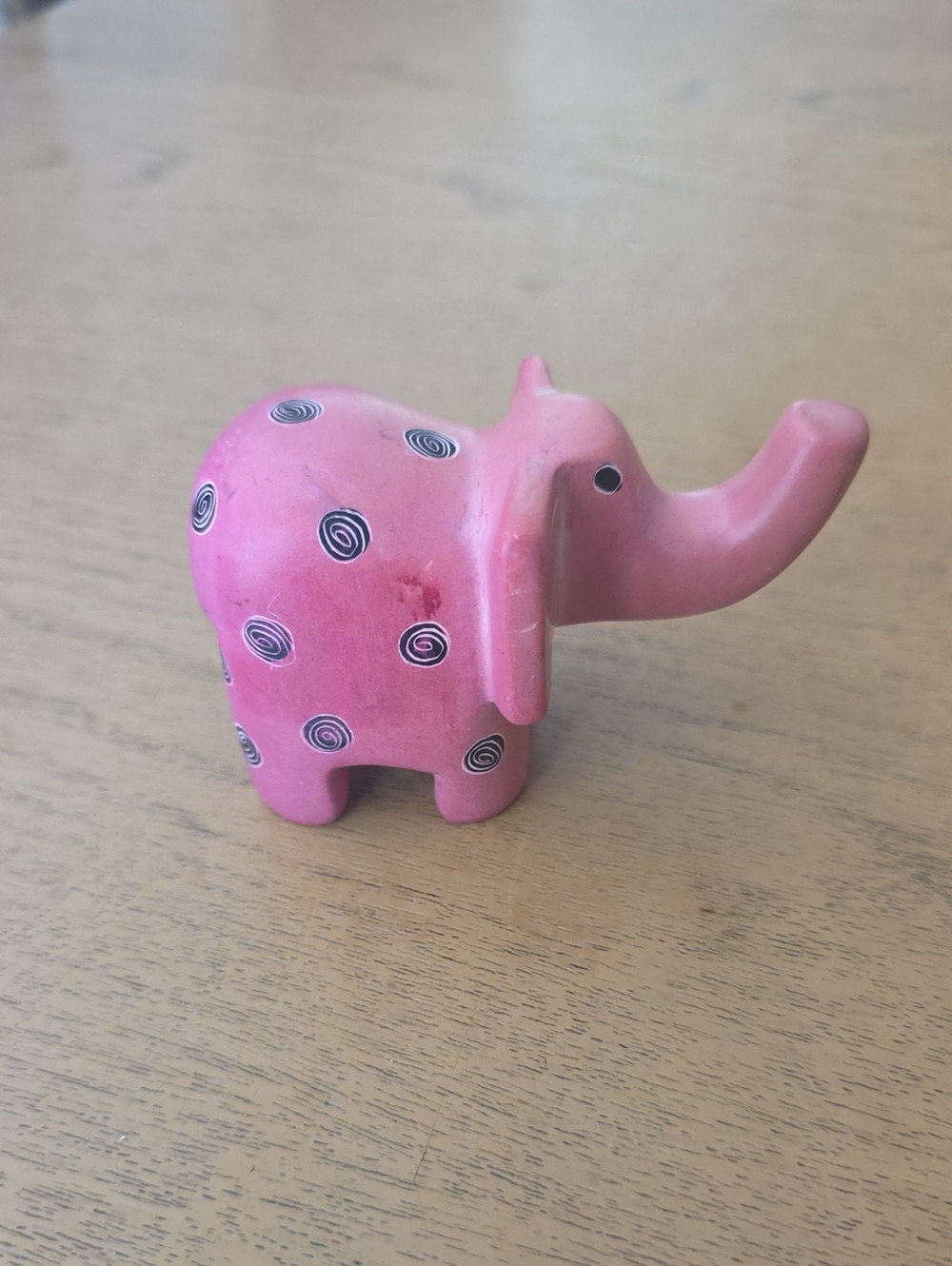 Pink Decorative Elephant Figurine with Black Swirl Accents